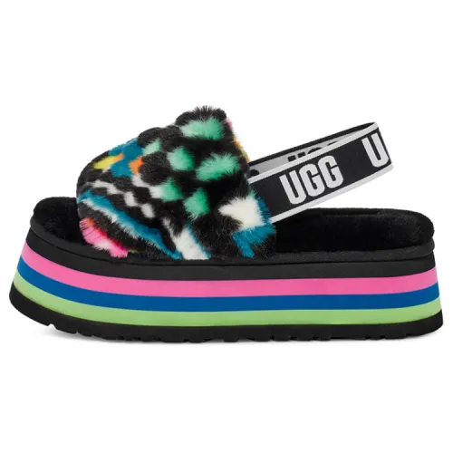 UGG DISCO Checks Slide Fabric Fashion Slippers Women's Black