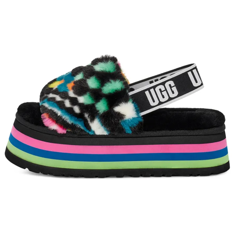 UGG DISCO Checks Slide Fabric Fashion Slippers Women's Black