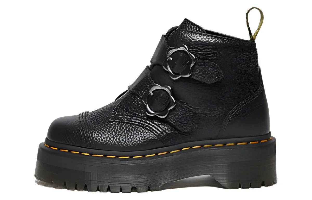 Dr. Martens Devon Flower Buckle Leather Platform Boots 'Black' Women's