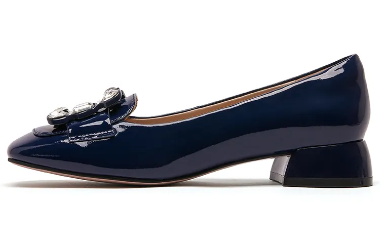 PACO GIL Cow Leather Block Heel High Heels 3cm Women's Dark Blue