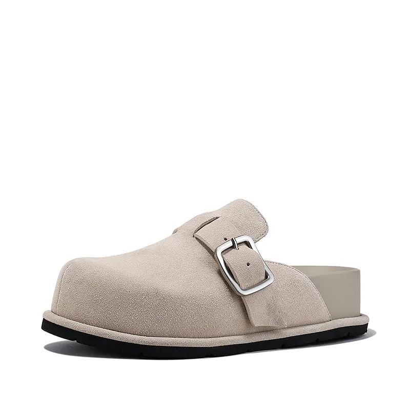 BELLALILY Rubber Sole Slip Resistant Birkenstock Shoes Women's Apricot Closed Toe Slippers
