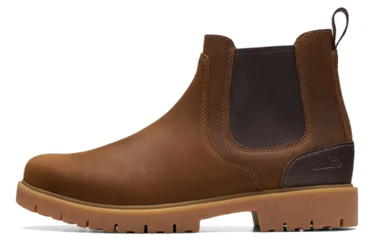 Clarks Losdale Collection Cow Leather Short Chelsea Boots Men's Brown