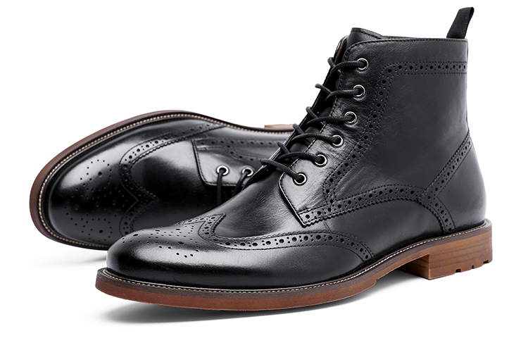 Desai Top Grain Cow Leather Ankle Length Combat Boots Men's Black
