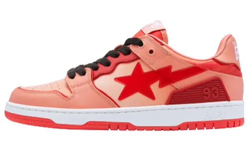 A BATHING APE SK8 STA Leather Stylish Skateboarding Shoes Men's Pink White