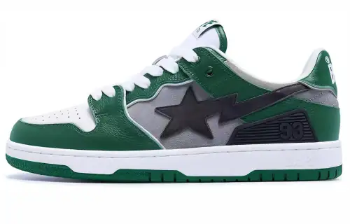 A BATHING APE SK8 STA Leather Low top Stylish Skateboarding Shoes Women's Green