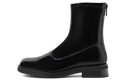 CHARLES&KEITH Small Ck Pu Ankle Boots 3.5cm Women's Bright Black
