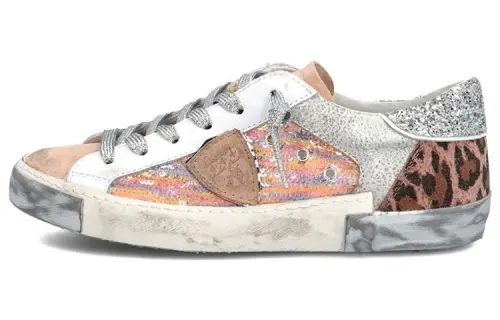 PHILIPPE MODEL Leather Stylish Skateboarding Shoes Women's Pink Silver