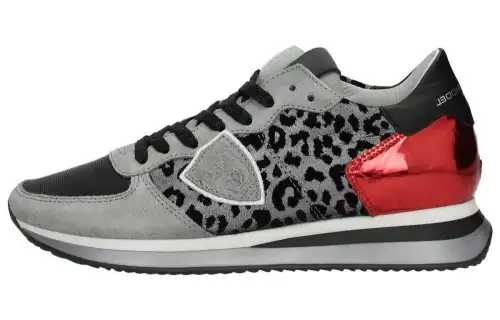 PHILIPPE MODEL Textile, Leather Low top Stylish Skateboarding Shoes Women's Silver Red
