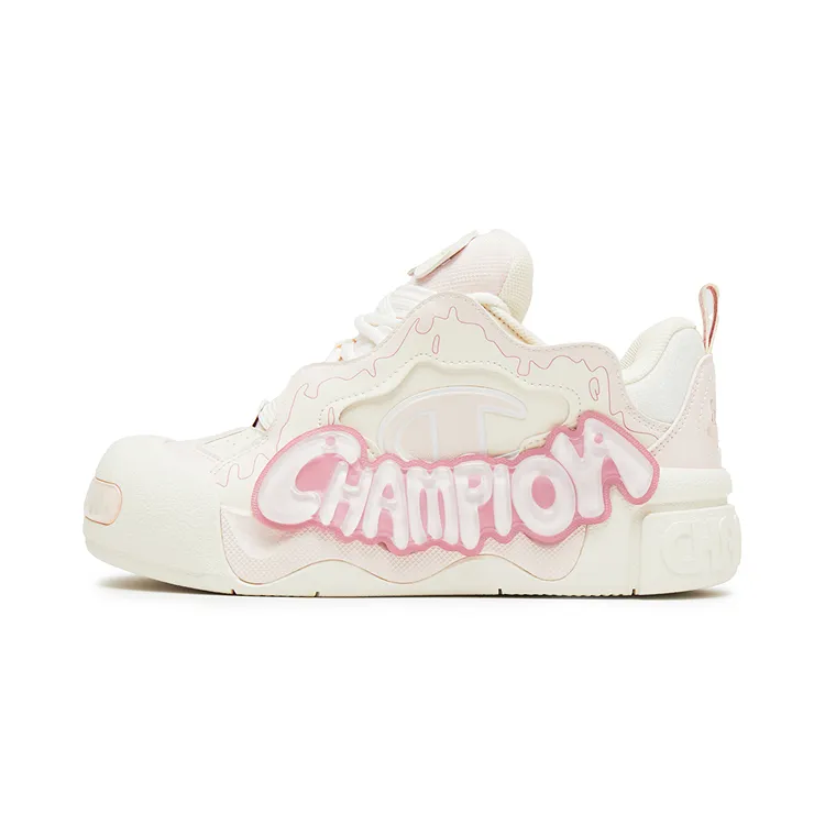 Champion Puffy Jelly Shoes Low top Skateboard Shoes Unisex Washed Pink/Milk White