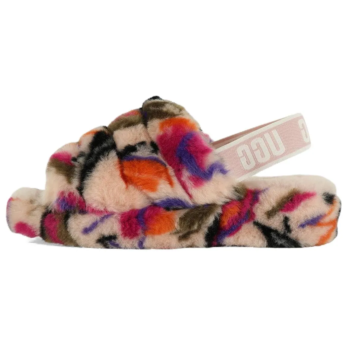 UGG FLUFF YEAH Sheepskin One Strap Sandals Women's Multicolor
