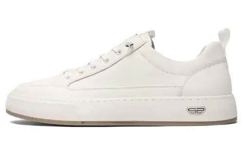 BELLE Top Grain Cow Leather Low top Skateboard Shoes 3cm Men's Black White