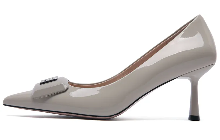 PACO GIL Top Grain Cow Leather Slim Heel High Heels 7.0cm Women's Gray