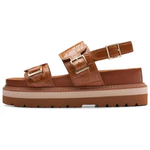 Clarks Leather One Strap Sandals 5CM Women's Tan