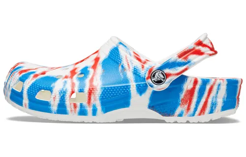 Crocs Classic Pattern Wear Resistant Non Slip Sports Unisex White Blue Red Sandals 'White Blue Red'