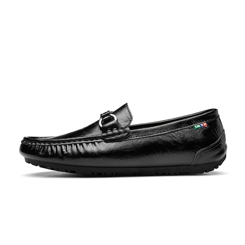 CARTELO Cardile crocodile two-layer cowhide, versatile in all seasons, hollow and breathable in spring and summer, soft rubber sole, commuter slip-on, fashionable metal buckle, casual leather shoes, men's black