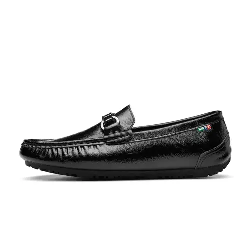 CARTELO Cardile crocodile two-layer cowhide, versatile in all seasons, hollow and breathable in spring and summer, soft rubber sole, commuter slip-on, fashionable metal buckle, casual leather shoes, men's black
