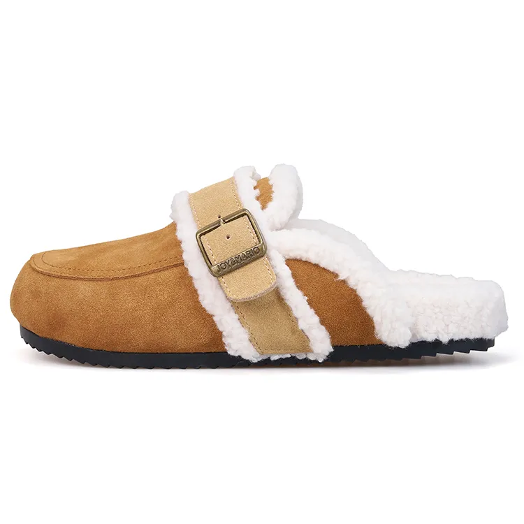 Joy&Mario Fleece Lined Outerwear With Soft Sole In Birkenstock Style Rubber Sole Closed Toe Slippers Women's