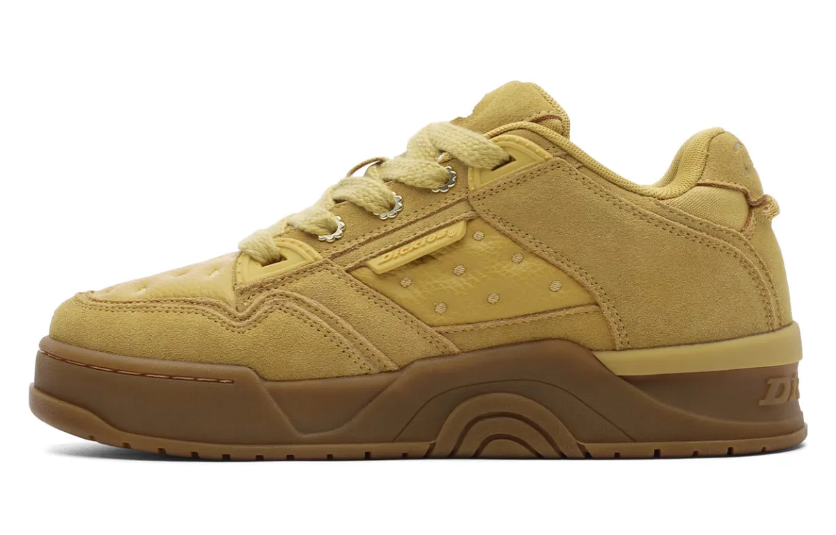 Dickies Gingerbread Man Cow Split Leather Low top Skateboard Shoes Unisex Ginger Yellow