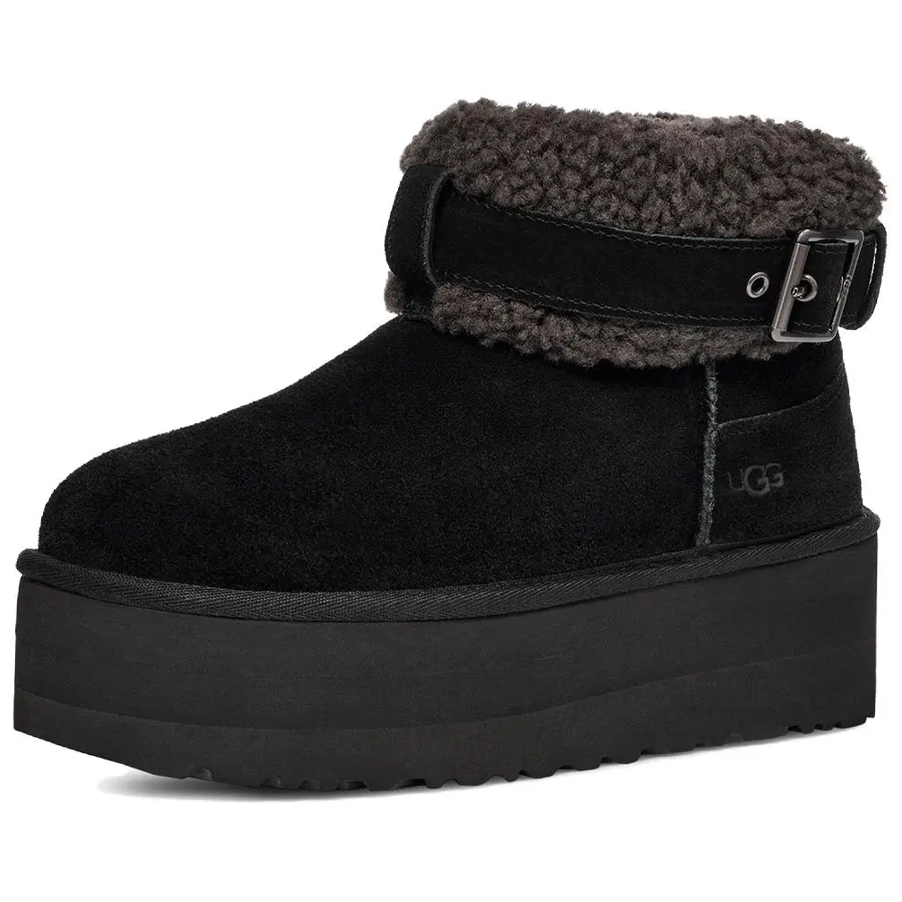 UGG Sheepskin Fleece Lined, Versatile Comfortable, Trendy Fashion Short Snow Boots Women's Black