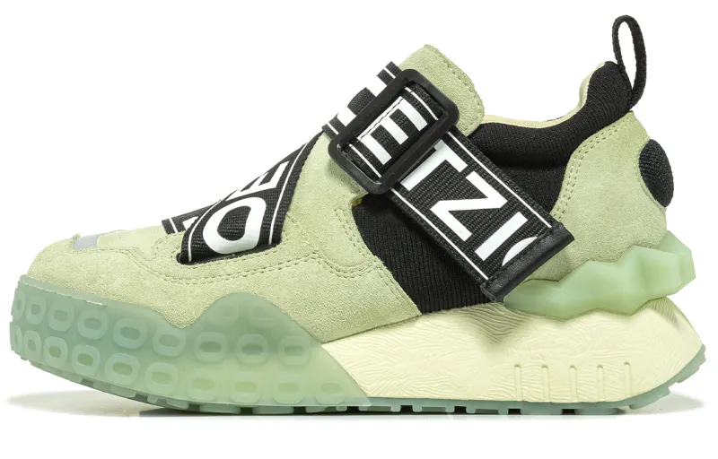 OETZI Cow Suede Low top Chunky Sneakers Unisex Light Green & Black