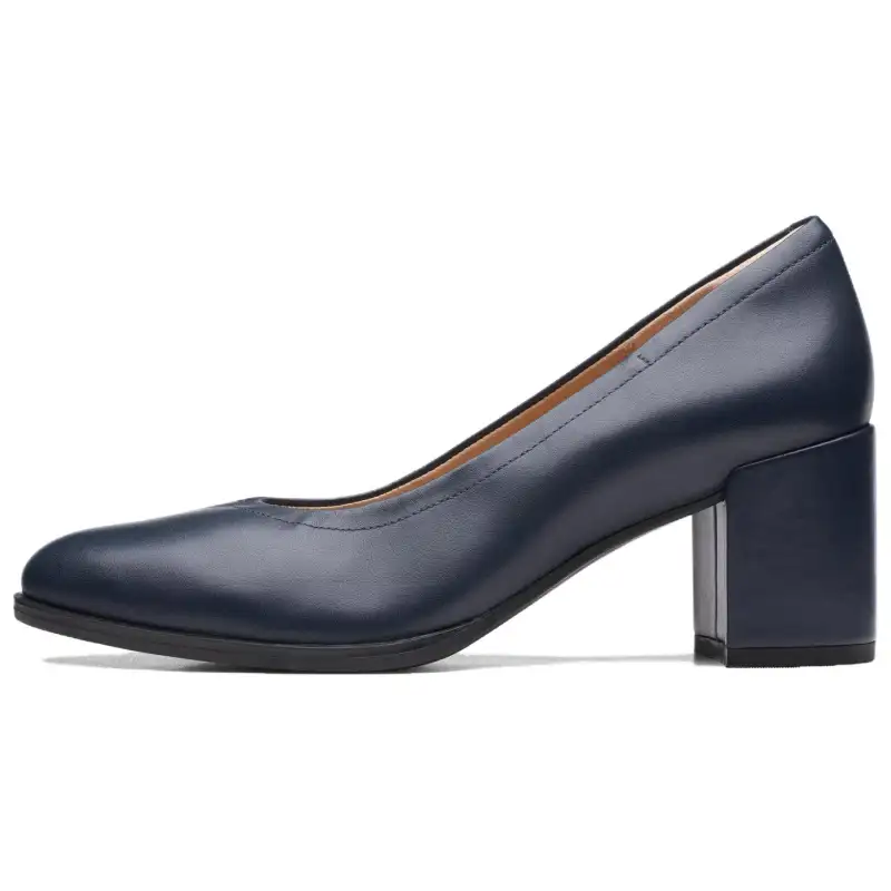 Clarks Leather Chunky Heel High Heels 6.5cm Women's Marine Blue