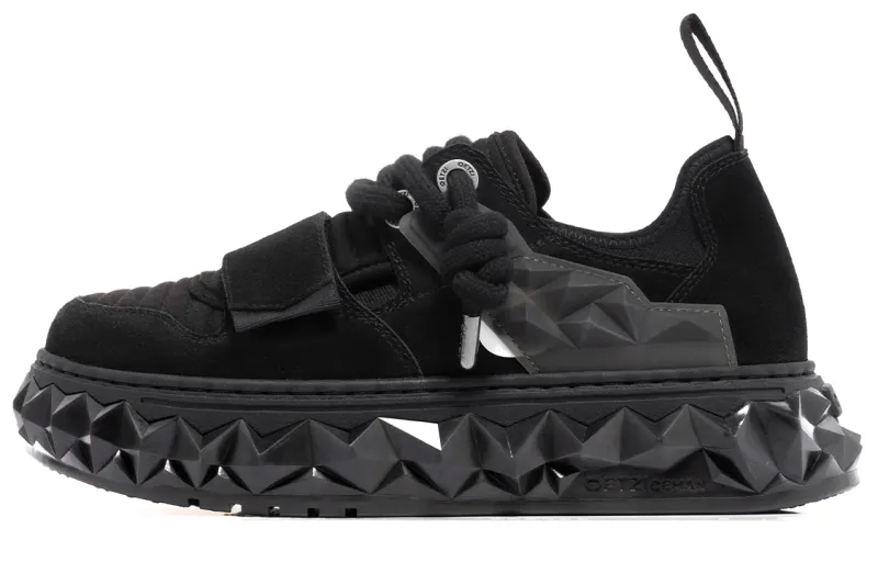 OETZI Cow Suede Slip Resistant Abrasion Resistant Low top Skateboard Shoes Unisex Black