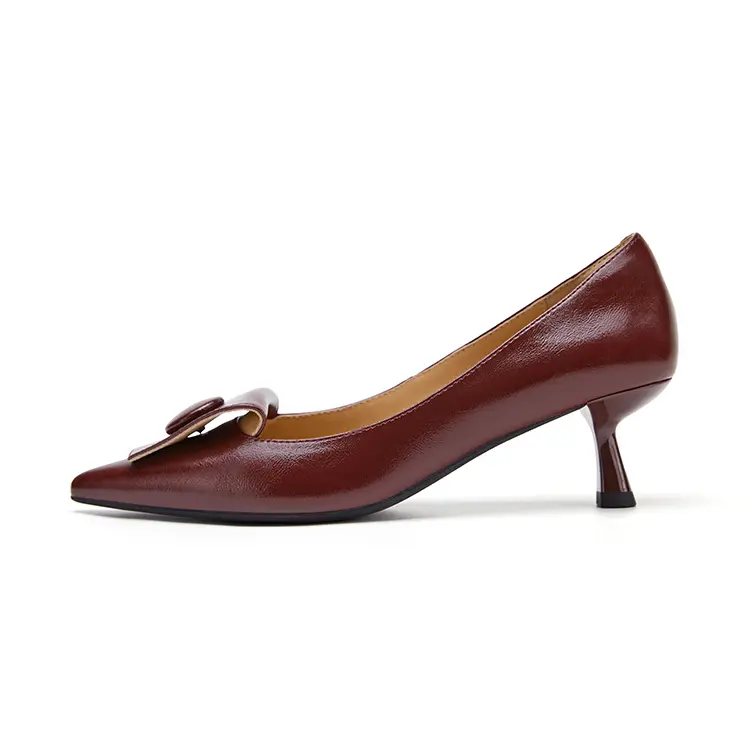 Marie Claire Sheepskin Slim Heel High Heels 5CM Women's Cherry Red