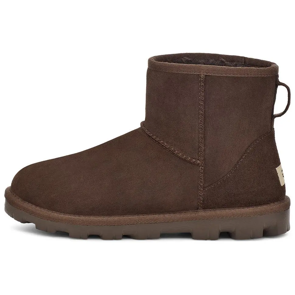 UGG Essential Cow Split Leather Fleece Lined, Comfortable Versatile Minimalist Style Short Snow Boots Women's Chocolate