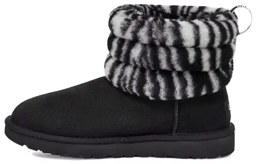 UGG Fluff Mini Quilted Leopard Suede Warm Comfort Short Snow Boots Women's Zebra Print