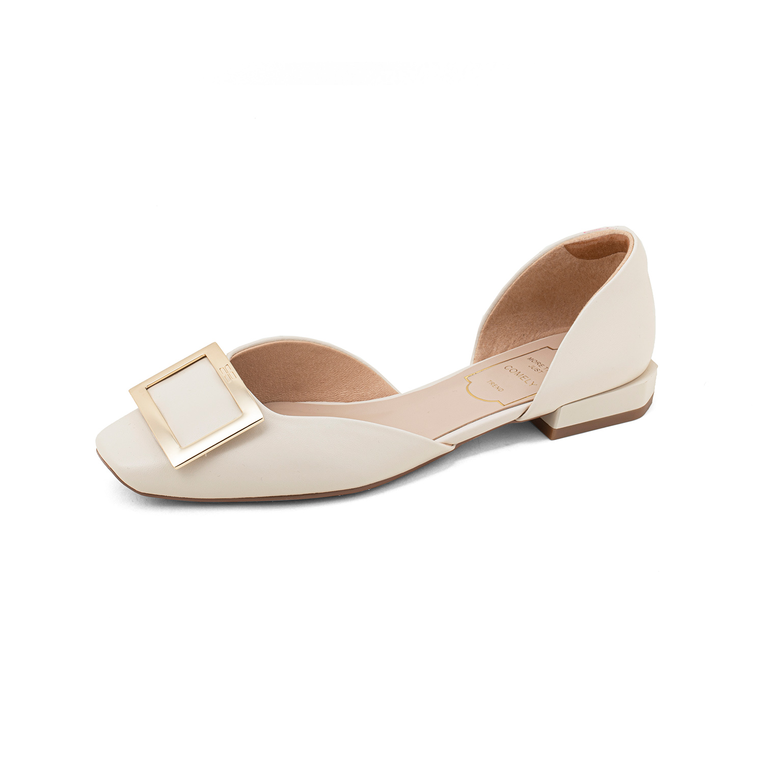 Kangli COMELY cowhide sheepskin square buckle square toe fashionable soft sole hollow casual shoes for women