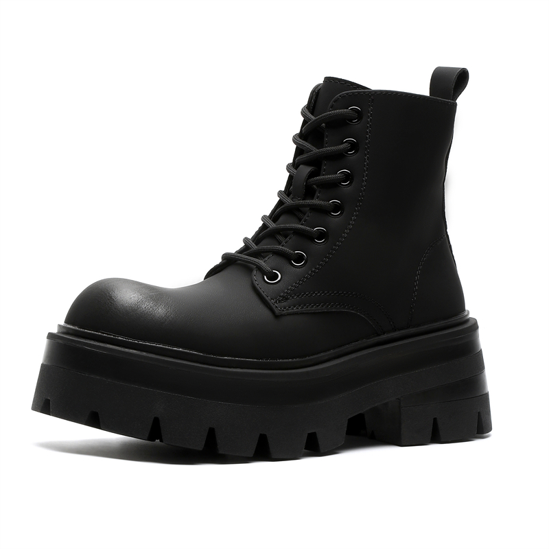 V05 Plus velvet to keep warm, European and American thick-soled Martin boots, men's trendy zipper motorcycle boots, winter work boots, British style casual high-top shoes, men's style