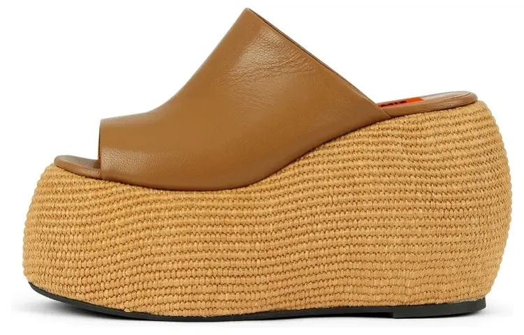 SIMON MILLER Leather Slide Slippers 10cm Women's Toffee Natural