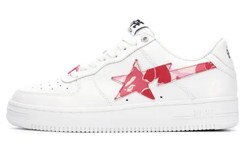 A BATHING APE ABC Camo BAPE STA Leather Stylish Skateboarding Shoes Women's White Pink Camouflage