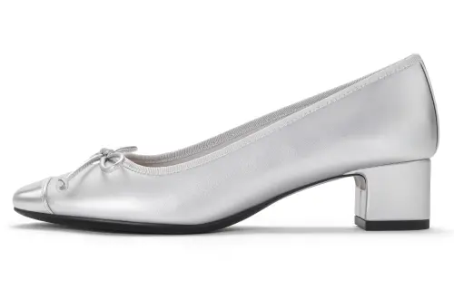 CHARLES&KEITH Small ck Bow New Chinese Style PU Bow Ballet Shoes Women's Casual Shoes 4.1cm Women's Silver Silver/BLACK TEXTURED Black Texture