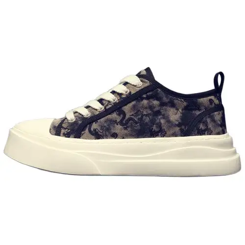 JANE HARLOW Fabric Breathable Lightweight Height Increasing Low top Skateboard Shoes Men's Black Apricot