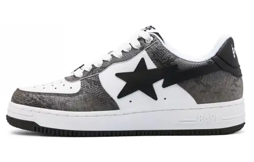 A BATHING APE STA Leather Snakeskin Print Abrasion Resistant Low top Skateboard Shoes Women's Black White