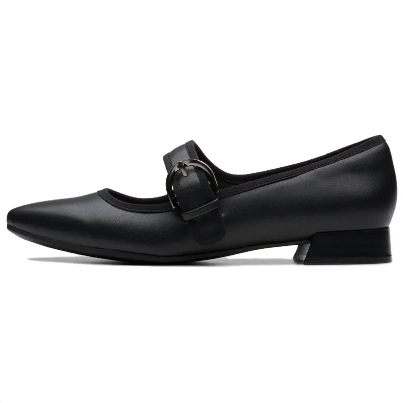 Clarks Leather Block Heel Mary Jane Shoes 2.5cm Women's Black