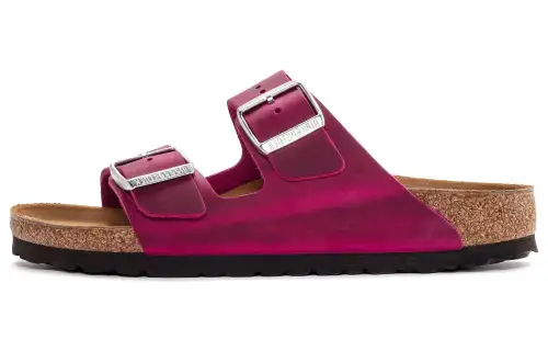 Birkenstock Arizona Leather Slide Slippers Unisex Fuchsia Regular