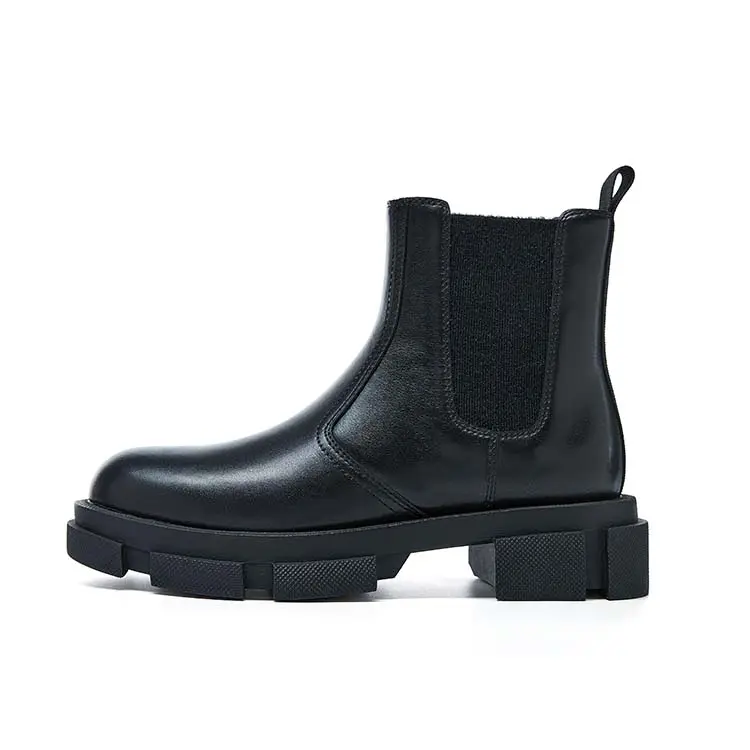 Marie Claire Top Grain Cow Leather Short Chelsea Boots 4.5cm Women's Black
