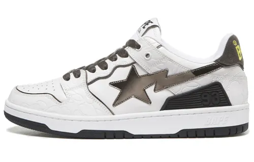 A BATHING APE SK8 STA Leather Classic And Versatile Low top Stylish Skateboarding Shoes Men's White Black