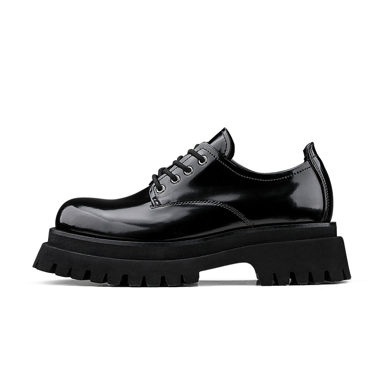 HANQIAORIJI Black Blood Collection Cow Split Leather Dress Shoes 5.5cm Unisex Black
