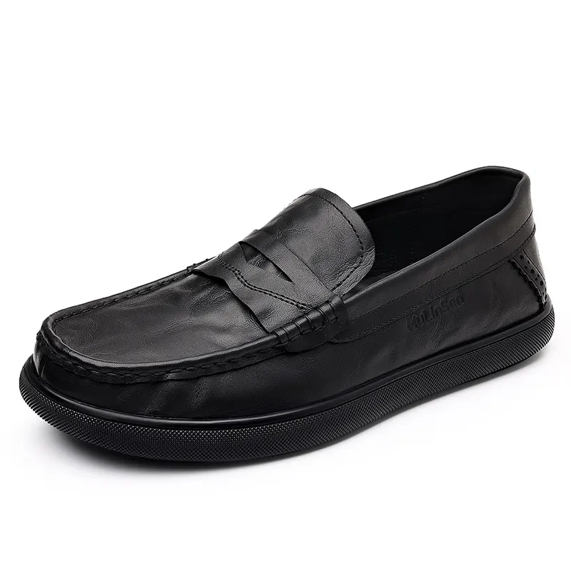 Mulinsen first-layer cowhide, retro classic, daily commuting, comfortable and versatile, British style, genuine leather, lazy slip-on, street office, best man and groom, light luxury and high-end casual leather shoes, men's black