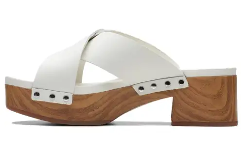 Clarks Leather Slide Slippers 6CM Women's White