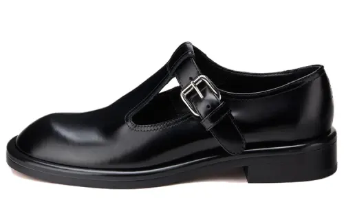 AGL Leather Chunky Heel Mary Jane Shoes 2.5cm Women's Black