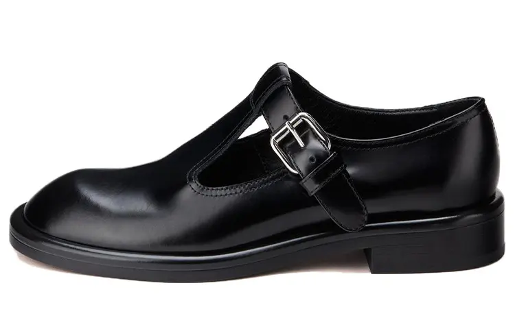 AGL Leather Chunky Heel Mary Jane Shoes 2.5cm Women's Black