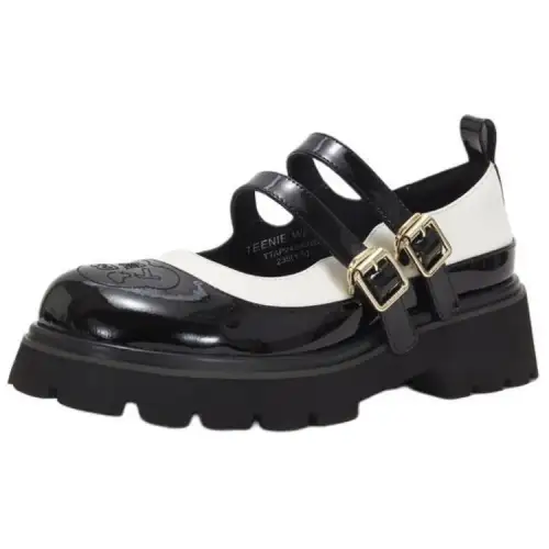 Teenie Weenie Leather Flat Mary Jane Shoes 5CM Women's Black