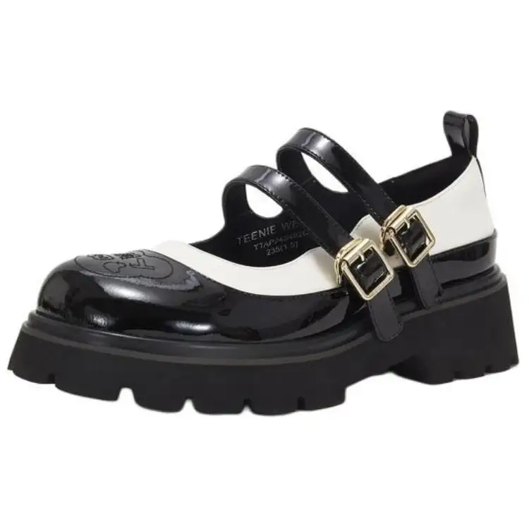 Teenie Weenie Leather Flat Mary Jane Shoes 5CM Women's Black