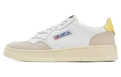 AUTRY Leather Lace Up Stylish Skateboarding Shoes Men's White Yellow