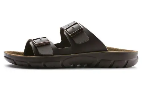 Birkenstock Synthetic Leather Slide Slippers Men's Dark Brown Narrow