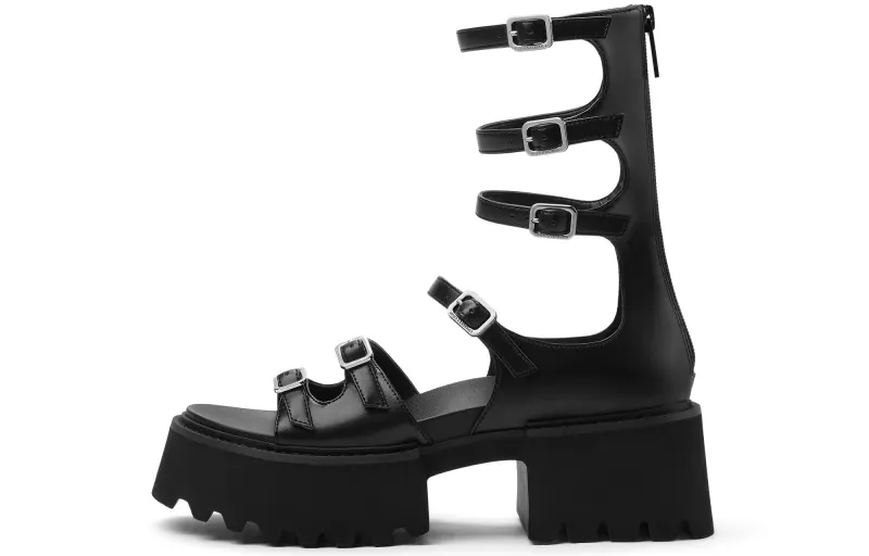 CHARLES&KEITH Small CK Gothic Lolita Style Pu Roman Sandals 5.6cm Women's Black
